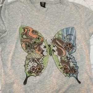Lucky Brand Heather Gray Butterfly T-Shirt